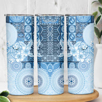 Hawaii Tapa Pattern With Blue Hibiscus Skinny Tumbler