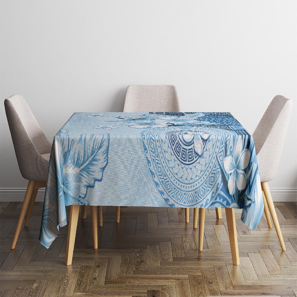 Hawaii Tapa Pattern With Blue Hibiscus Tablecloth