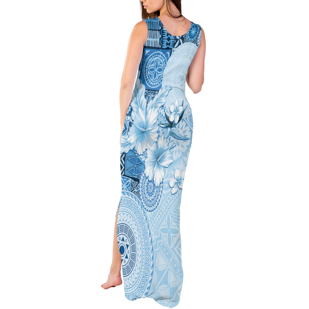Hawaii Tapa Pattern With Blue Hibiscus Tank Maxi Dress