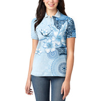 Hawaii Tapa Pattern With Blue Hibiscus Women Polo Shirt