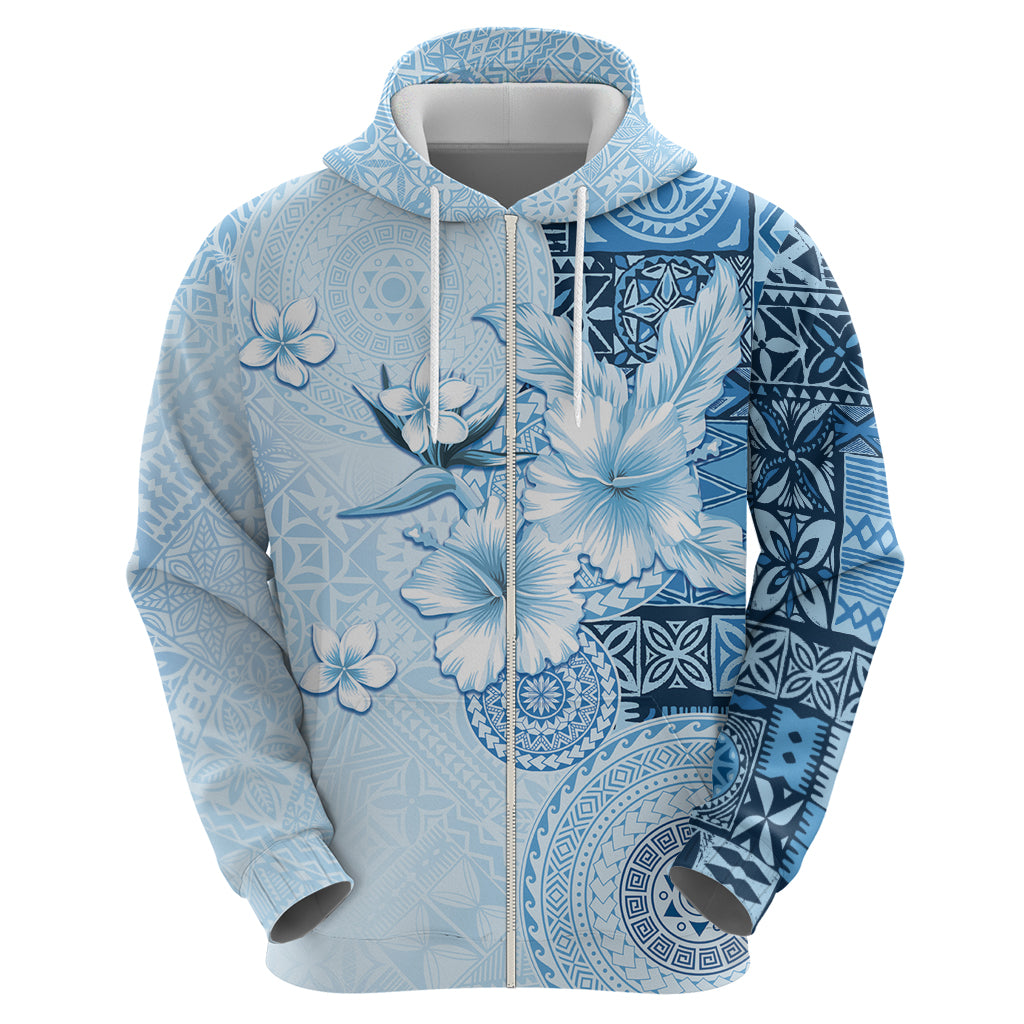 Hawaii Tapa Pattern With Blue Hibiscus Zip Hoodie
