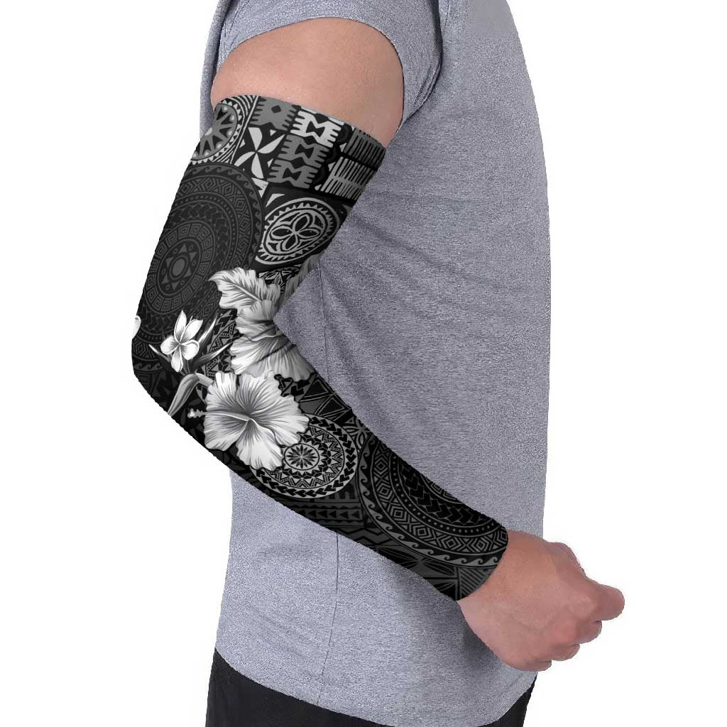 Hawaii Tapa Pattern With Black Hibiscus Arm Sleeves LT05 - Polynesian Pride