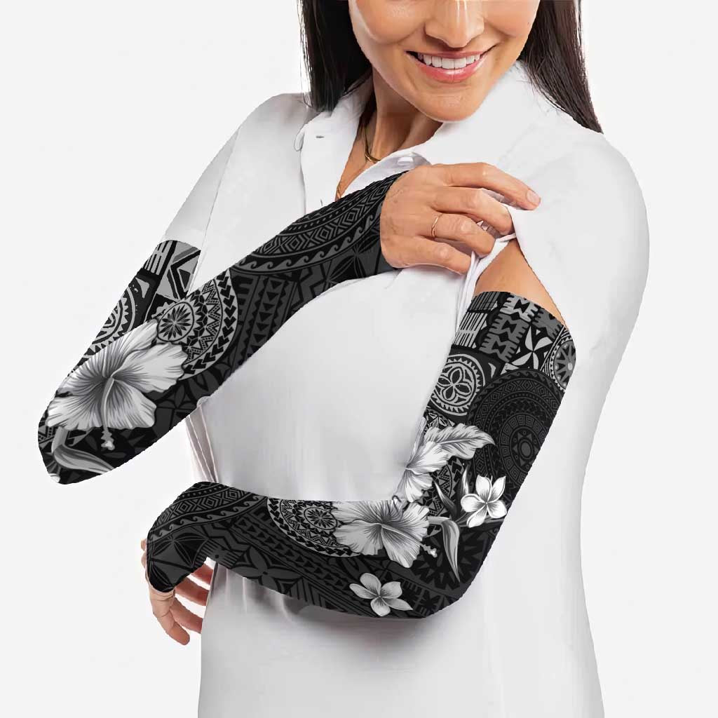 Hawaii Tapa Pattern With Black Hibiscus Arm Sleeves LT05 - Polynesian Pride