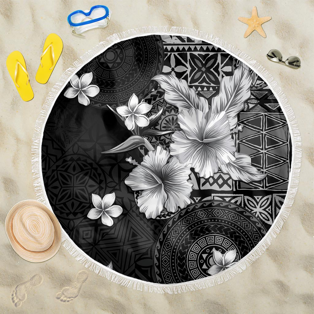 Hawaii Tapa Pattern With Black Hibiscus Beach Blanket LT05 One Size 150cm Black - Polynesian Pride