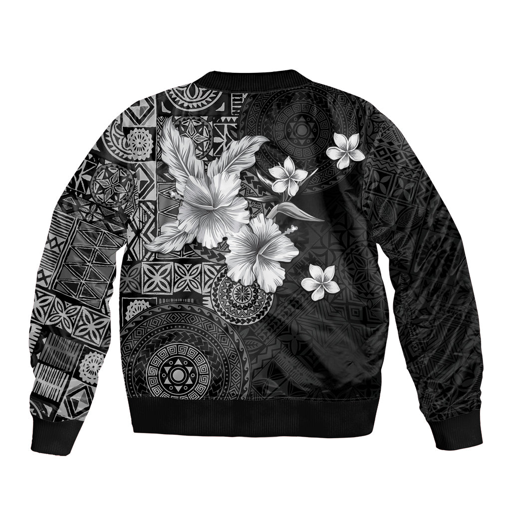 Hawaii Tapa Pattern With Black Hibiscus Bomber Jacket