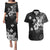 Hawaii Tapa Pattern With Black Hibiscus Couples Matching Puletasi and Hawaiian Shirt