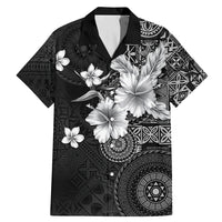 Hawaii Tapa Pattern With Black Hibiscus Family Matching Mermaid Dress and Hawaiian Shirt