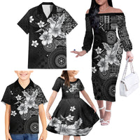 Hawaii Tapa Pattern With Black Hibiscus Family Matching Off The Shoulder Long Sleeve Dress and Hawaiian Shirt LT05 - Polynesian Pride