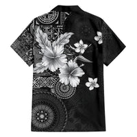 Hawaii Tapa Pattern With Black Hibiscus Family Matching Off The Shoulder Long Sleeve Dress and Hawaiian Shirt LT05 - Polynesian Pride