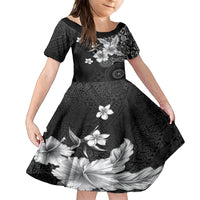 Hawaii Tapa Pattern With Black Hibiscus Family Matching Summer Maxi Dress and Hawaiian Shirt LT05 Daughter's Dress Black - Polynesian Pride