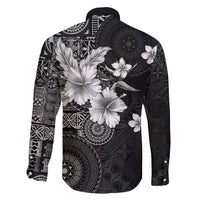 Hawaii Tapa Pattern With Black Hibiscus Family Matching Tank Maxi Dress and Hawaiian Shirt