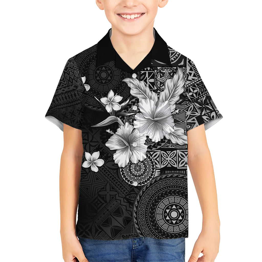 Hawaii Tapa Pattern With Black Hibiscus Kid Hawaiian Shirt