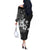 Hawaii Tapa Pattern With Black Hibiscus Off The Shoulder Long Sleeve Dress