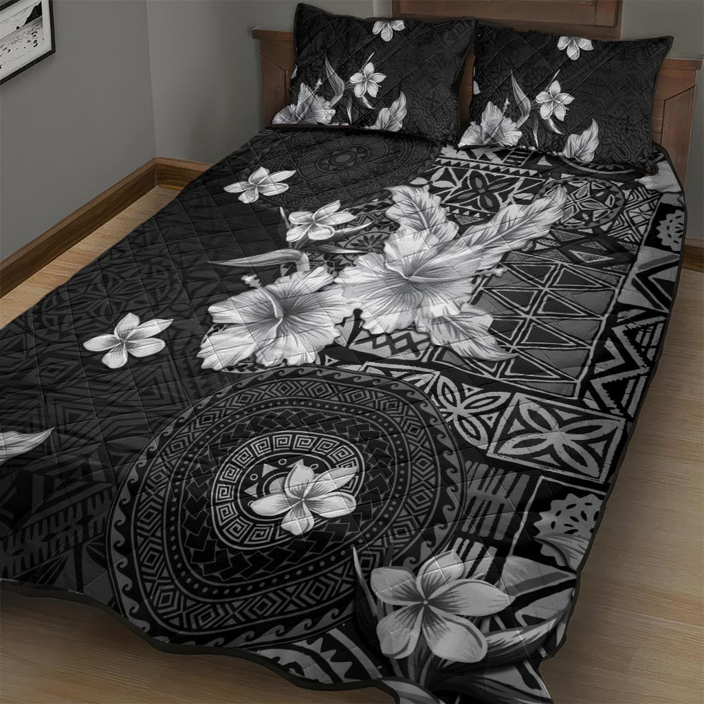 Hawaii Tapa Pattern With Black Hibiscus Quilt Bed Set LT05 - Polynesian Pride