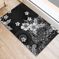 Hawaii Tapa Pattern With Black Hibiscus Rubber Doormat LT05 - Polynesian Pride