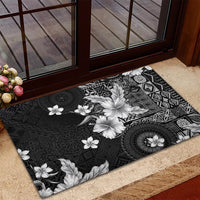 Hawaii Tapa Pattern With Black Hibiscus Rubber Doormat LT05 - Polynesian Pride