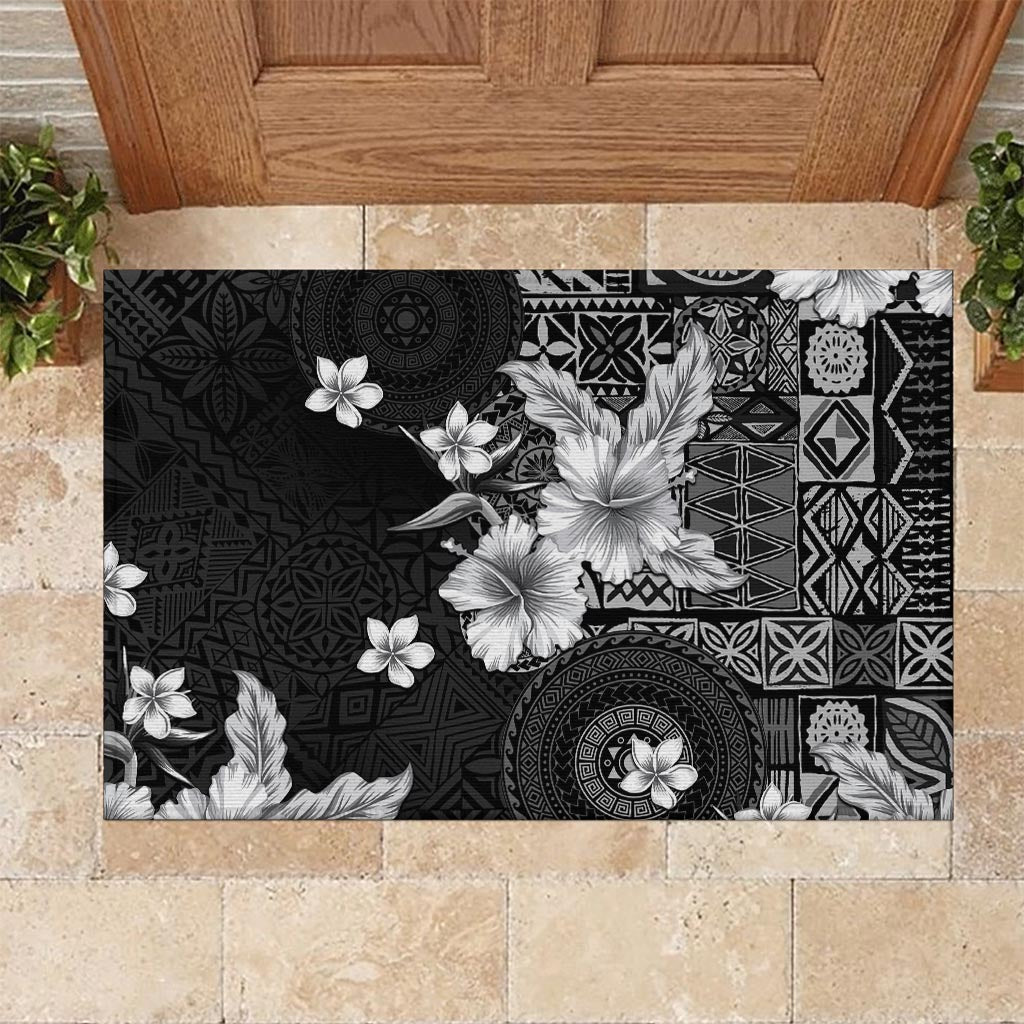 Hawaii Tapa Pattern With Black Hibiscus Rubber Doormat LT05 - Polynesian Pride