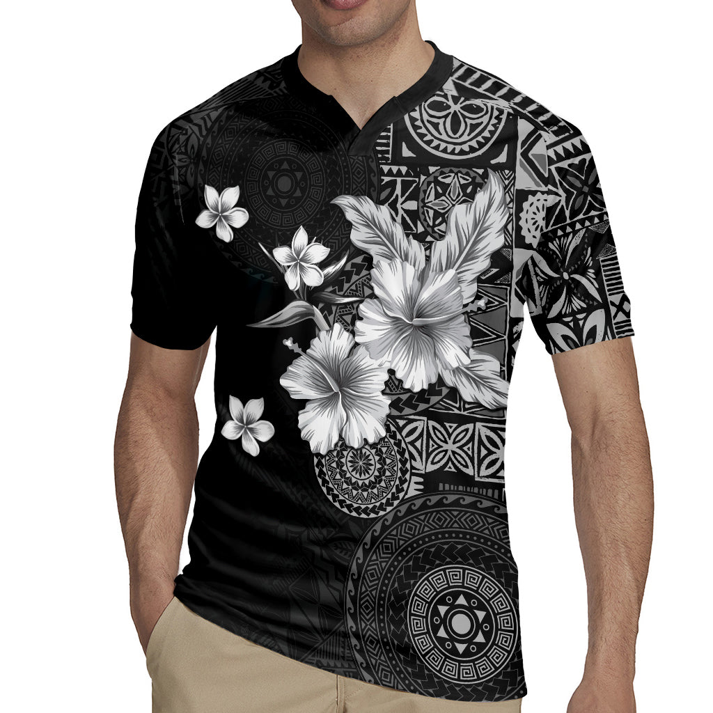 Hawaii Tapa Pattern With Black Hibiscus Rugby Jersey