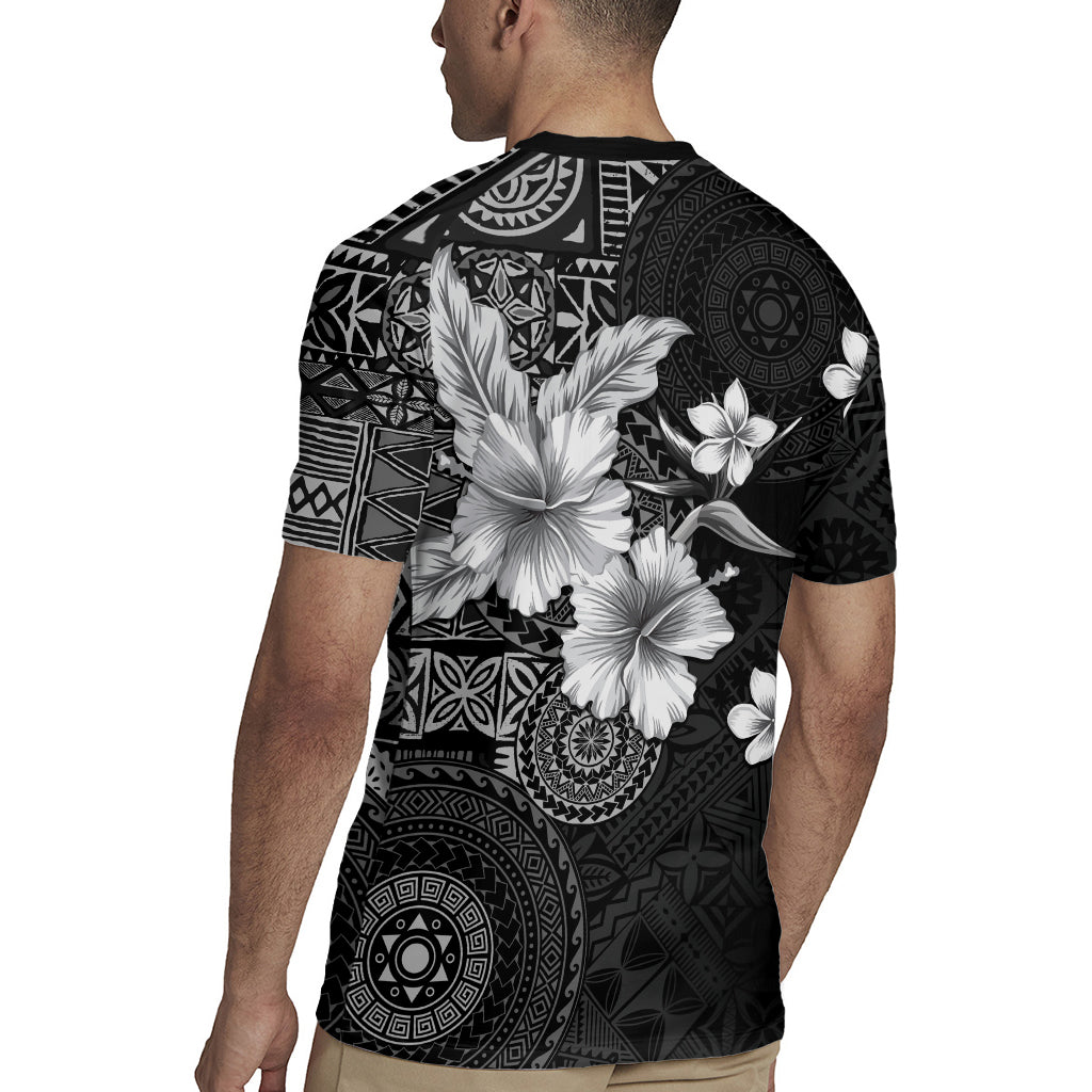 Hawaii Tapa Pattern With Black Hibiscus Rugby Jersey
