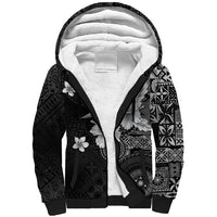 Hawaii Tapa Pattern With Black Hibiscus Sherpa Hoodie