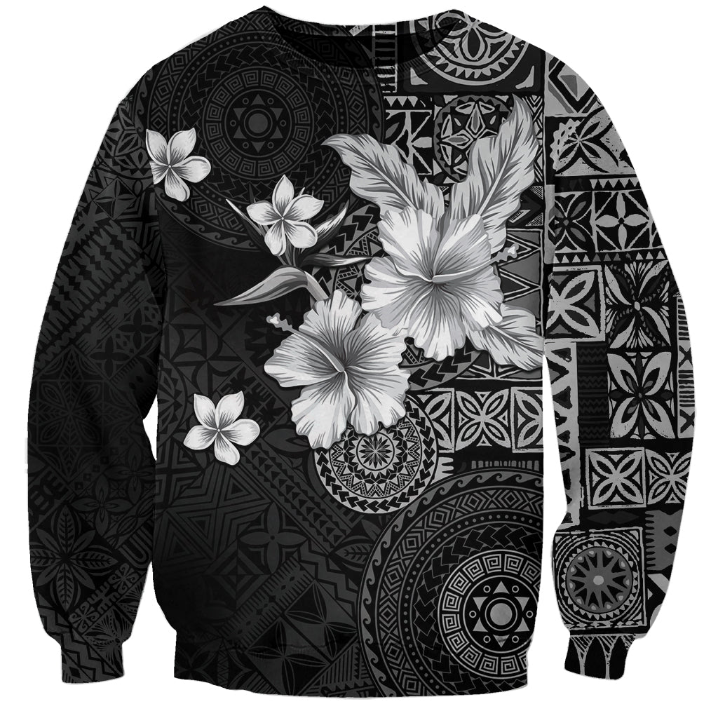 Hawaii Tapa Pattern With Black Hibiscus Sweatshirt