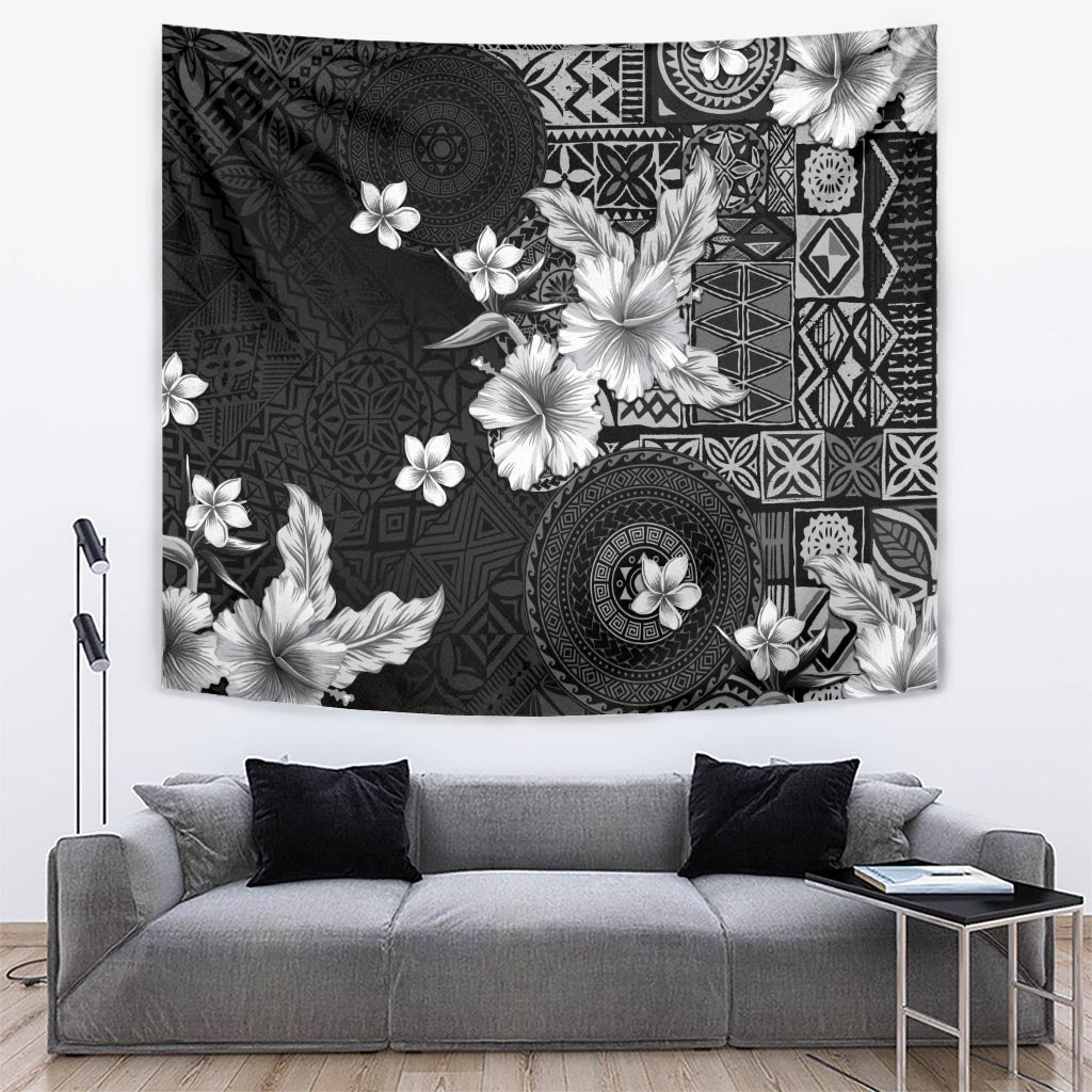 Hawaii Tapa Pattern With Black Hibiscus Tapestry LT05 Black - Polynesian Pride