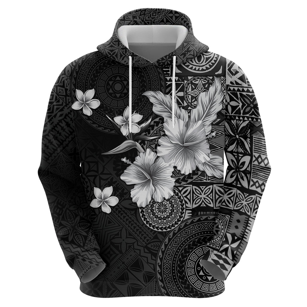 Hawaii Tapa Pattern With Black Hibiscus Zip Hoodie