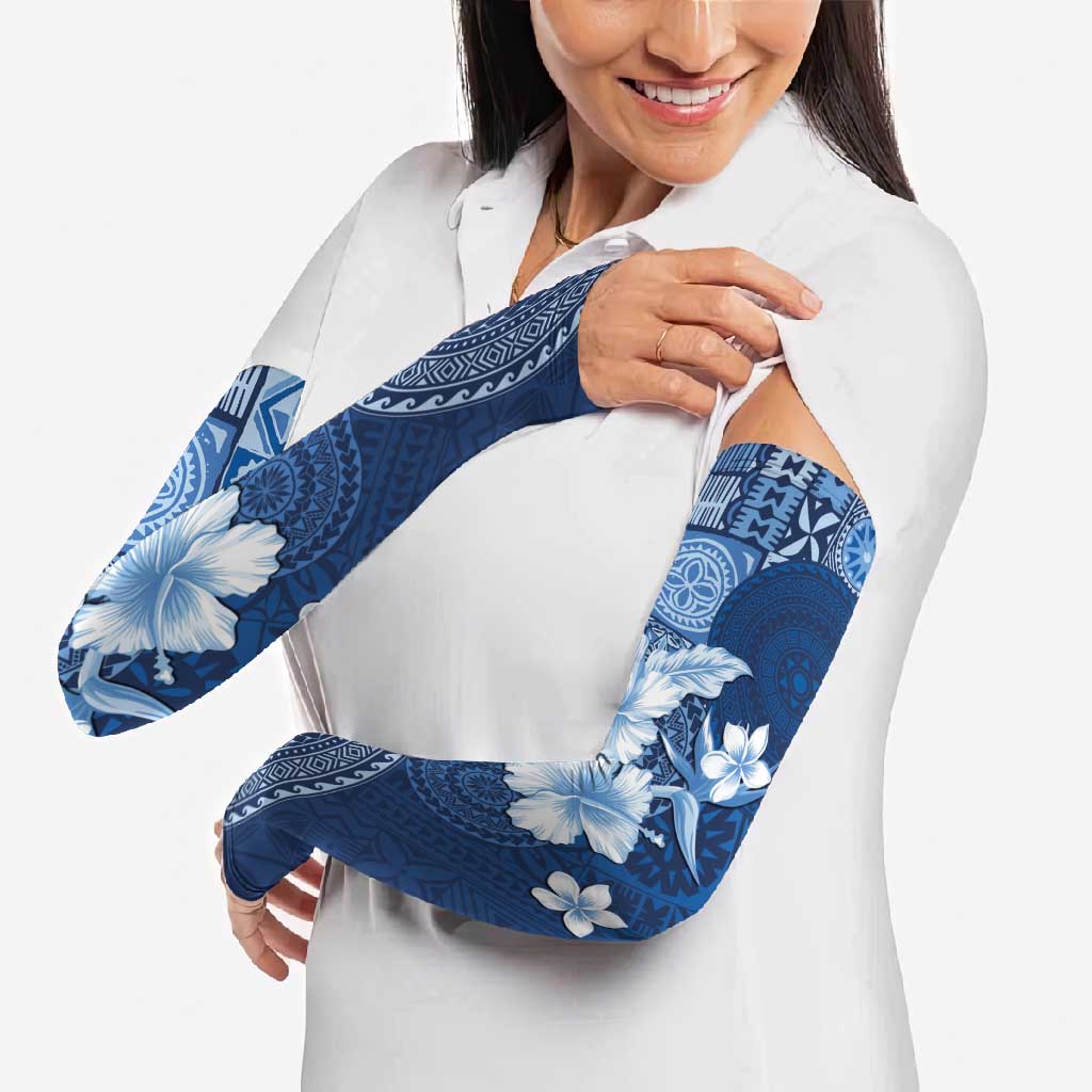 Hawaii Tapa Pattern With Navy Hibiscus Arm Sleeves LT05 - Polynesian Pride