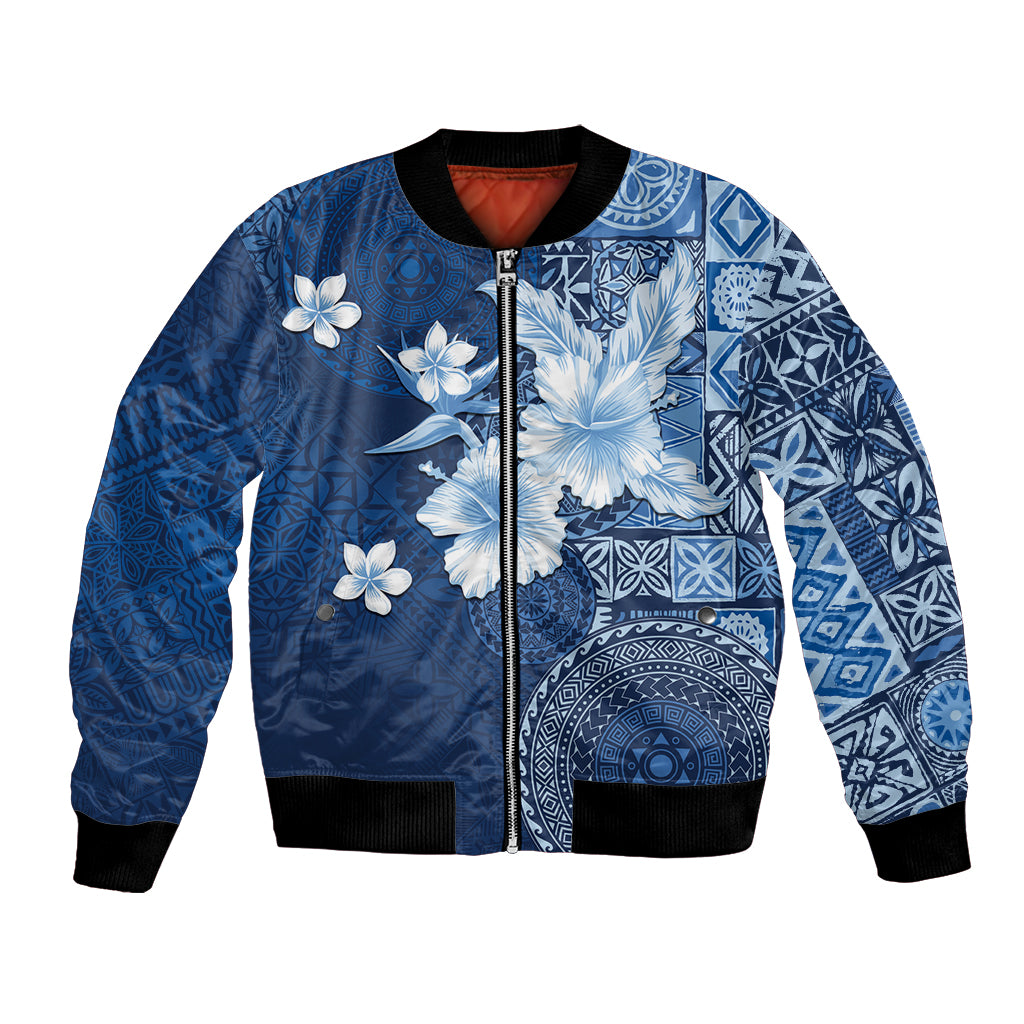 Hawaii Tapa Pattern With Navy Hibiscus Bomber Jacket