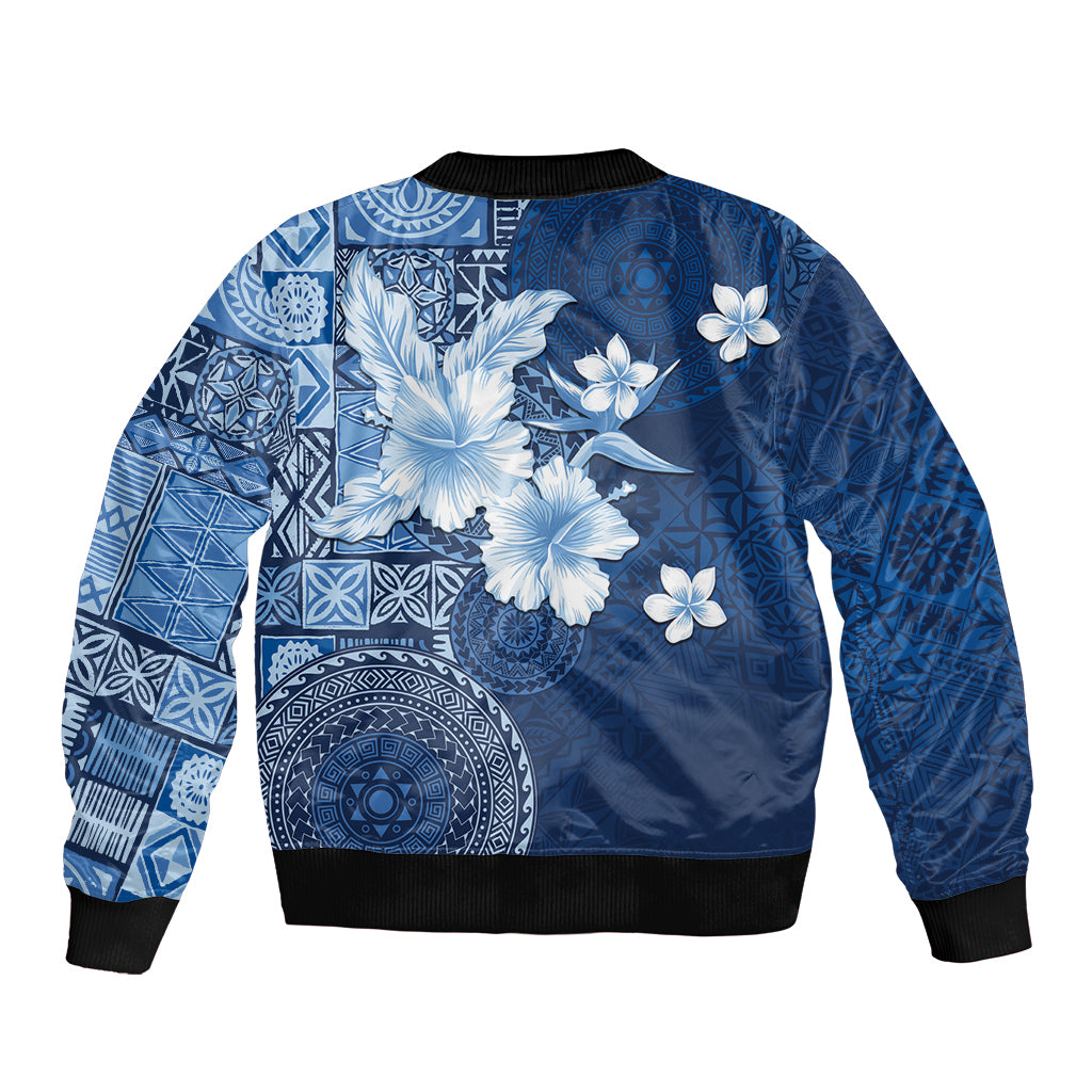 Hawaii Tapa Pattern With Navy Hibiscus Bomber Jacket