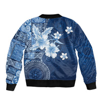 Hawaii Tapa Pattern With Navy Hibiscus Bomber Jacket