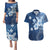 Hawaii Tapa Pattern With Navy Hibiscus Couples Matching Puletasi and Hawaiian Shirt