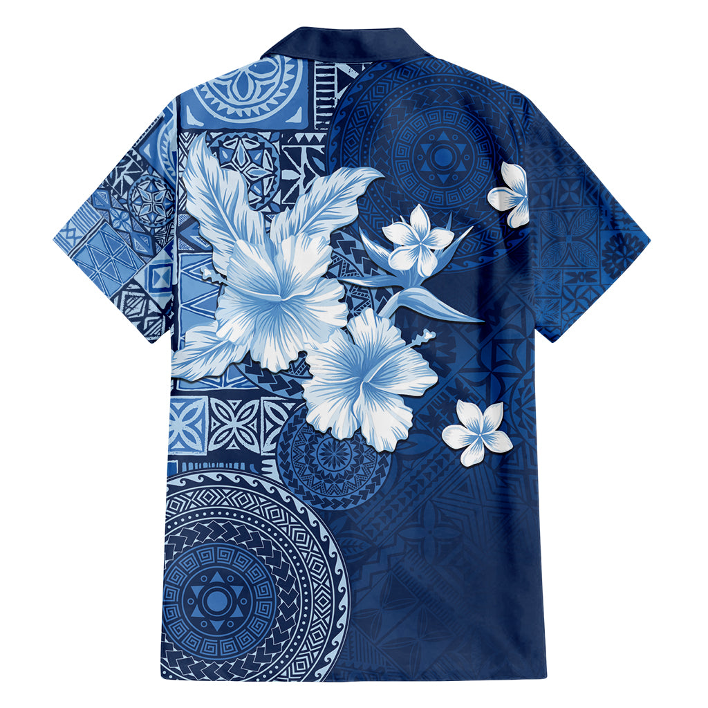 Hawaii Tapa Pattern With Navy Hibiscus Family Matching Long Sleeve Bodycon Dress and Hawaiian Shirt LT05 - Polynesian Pride