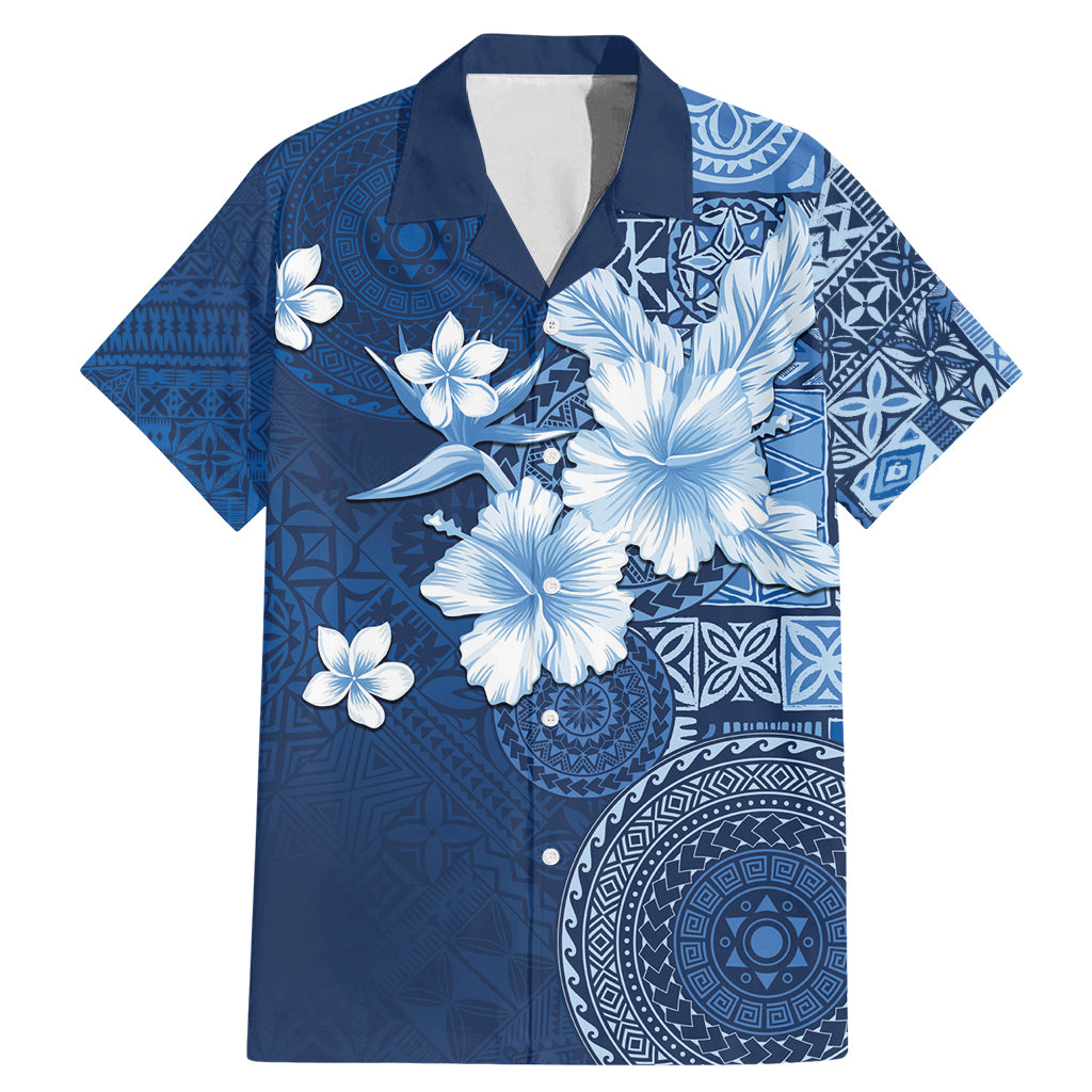 Hawaii Tapa Pattern With Navy Hibiscus Family Matching Mermaid Dress and Hawaiian Shirt
