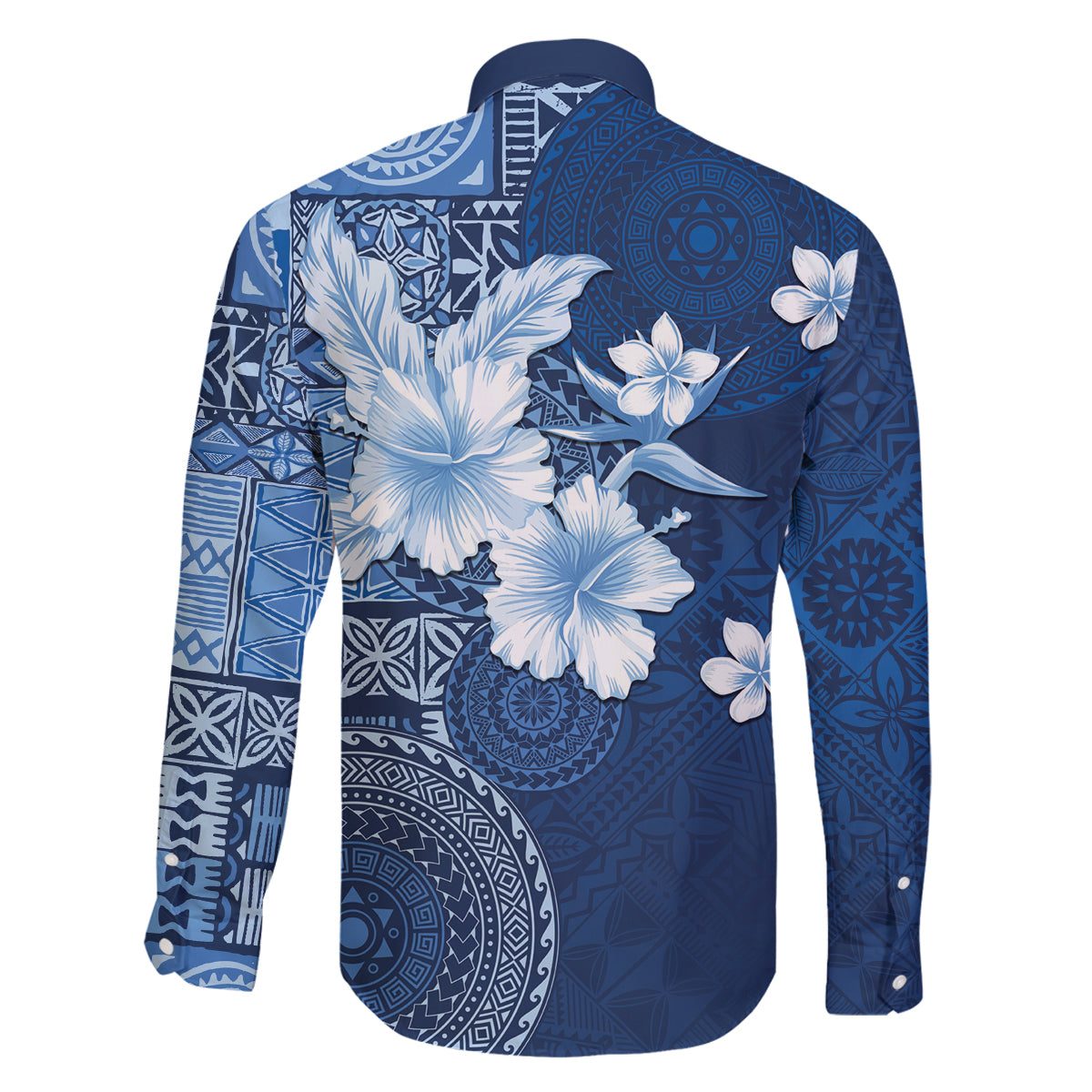 Hawaii Tapa Pattern With Navy Hibiscus Family Matching Off The Shoulder Long Sleeve Dress and Hawaiian Shirt LT05 - Polynesian Pride