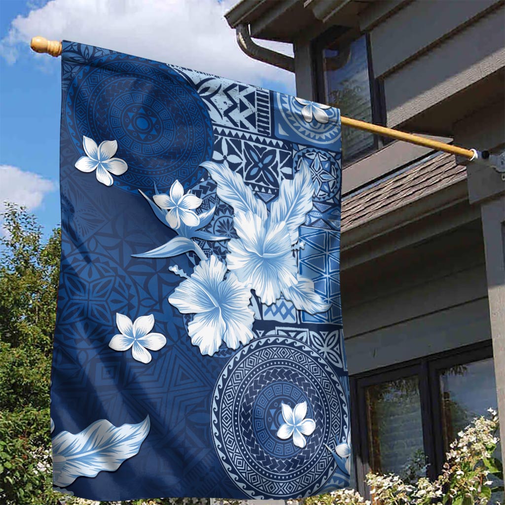 Hawaii Tapa Pattern With Navy Hibiscus Garden Flag
