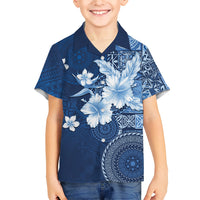 Hawaii Tapa Pattern With Navy Hibiscus Kid Hawaiian Shirt