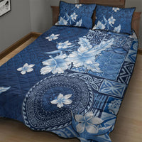 Hawaii Tapa Pattern With Navy Hibiscus Quilt Bed Set LT05 - Polynesian Pride