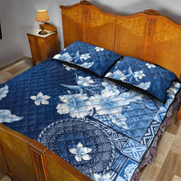 Hawaii Tapa Pattern With Navy Hibiscus Quilt Bed Set LT05 - Polynesian Pride