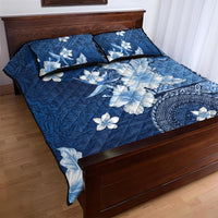 Hawaii Tapa Pattern With Navy Hibiscus Quilt Bed Set LT05 - Polynesian Pride