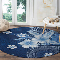 Hawaii Tapa Pattern With Navy Hibiscus Round Carpet LT05 - Polynesian Pride