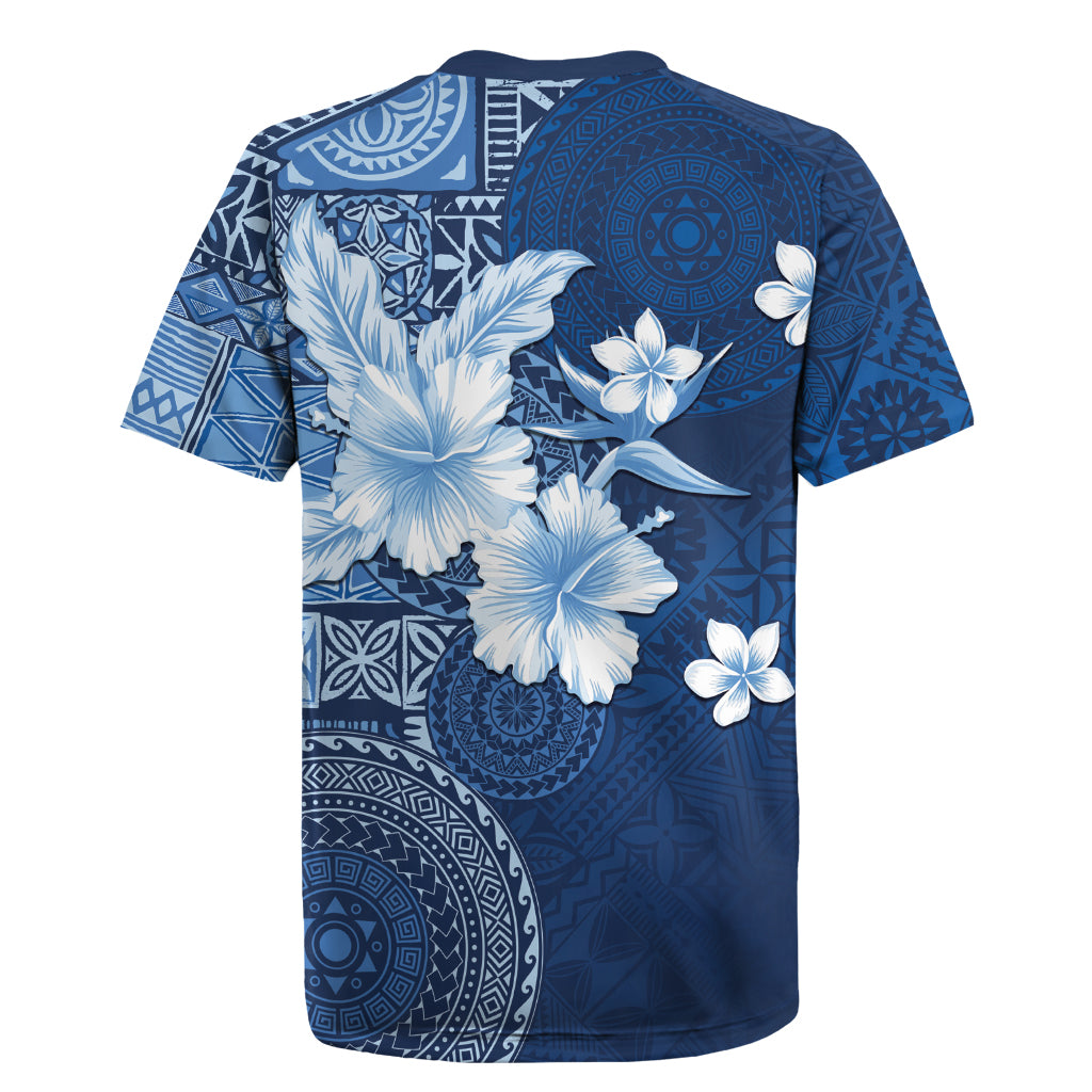 Hawaii Tapa Pattern With Navy Hibiscus Rugby Jersey