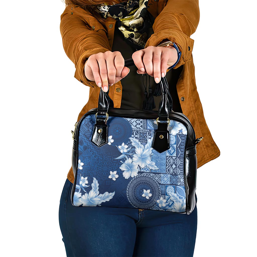 Hawaii Tapa Pattern With Navy Hibiscus Shoulder Handbag LT05 One Size Navy - Polynesian Pride