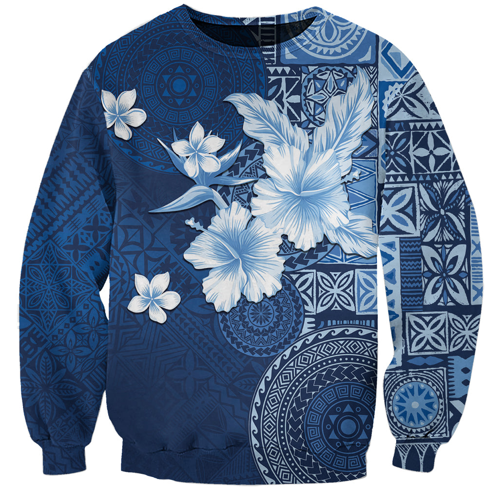 Hawaii Tapa Pattern With Navy Hibiscus Sweatshirt