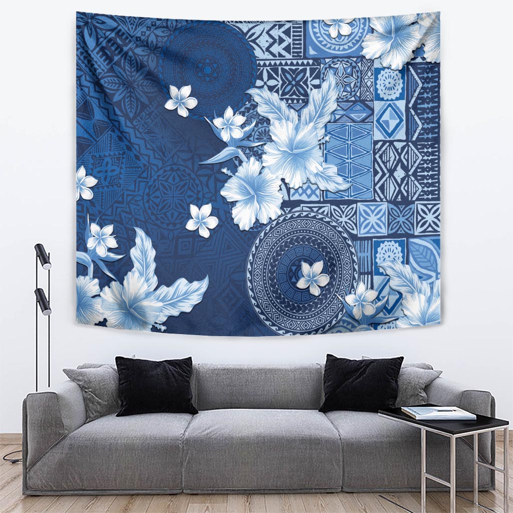 Hawaii Tapa Pattern With Navy Hibiscus Tapestry LT05 Navy - Polynesian Pride