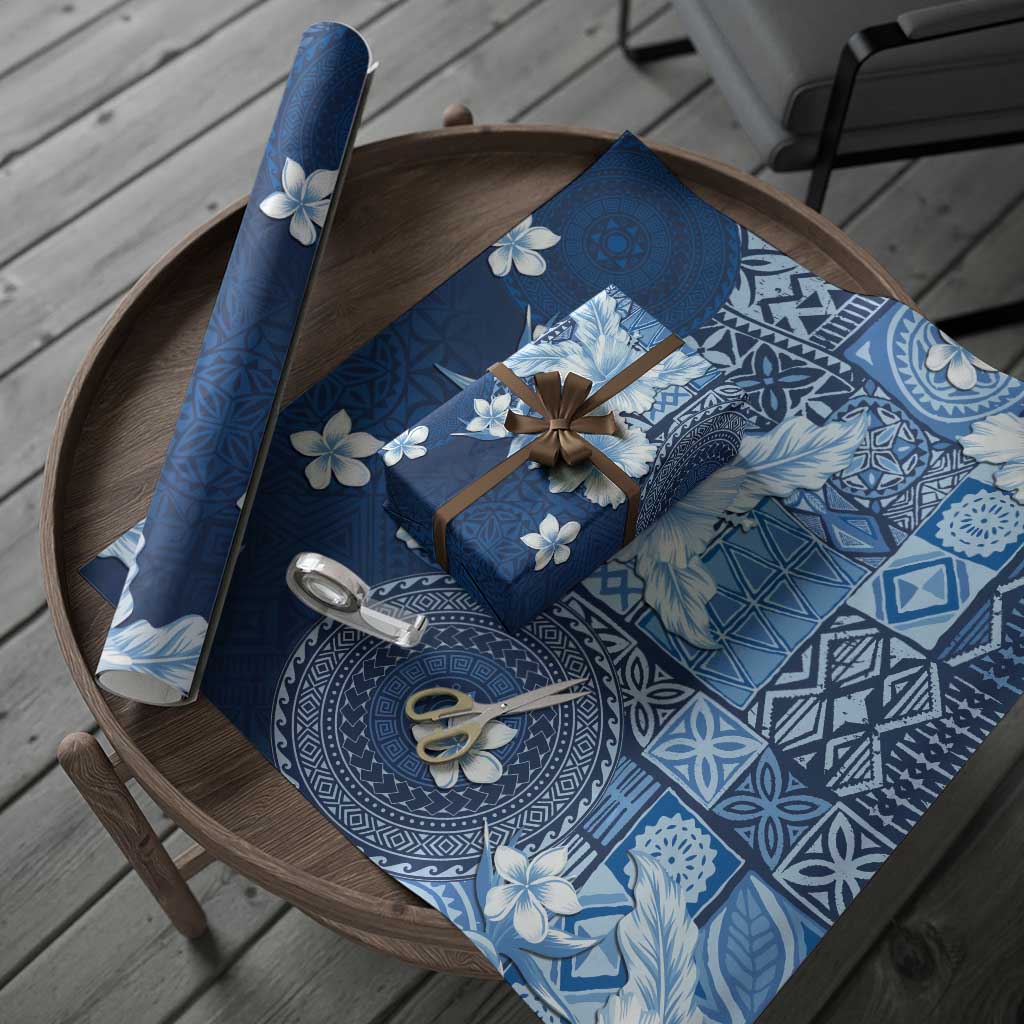 Hawaii Tapa Pattern With Navy Hibiscus Wrapping Paper - Polynesian Pride