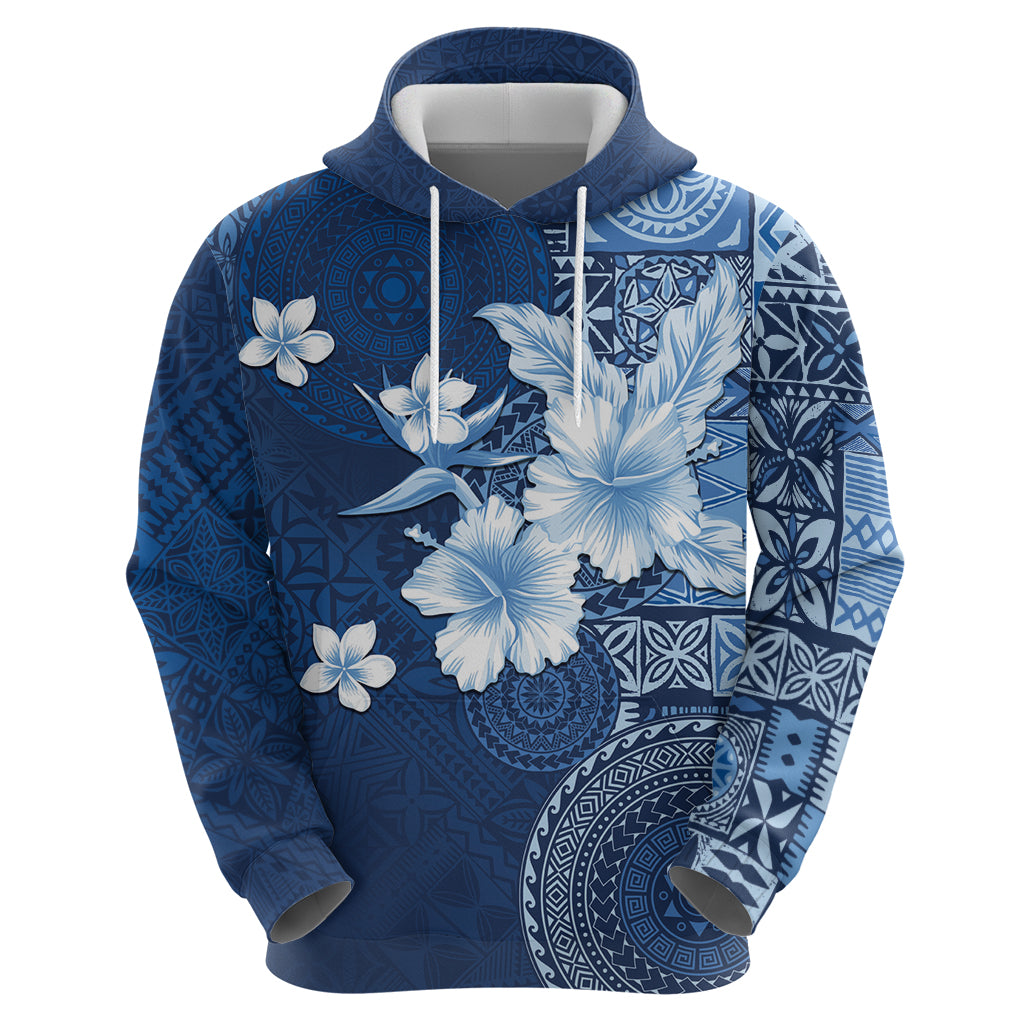 Hawaii Tapa Pattern With Navy Hibiscus Zip Hoodie