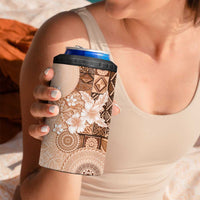 Hawaii Tapa Pattern With Brown Hibiscus 4 in 1 Can Cooler Tumbler