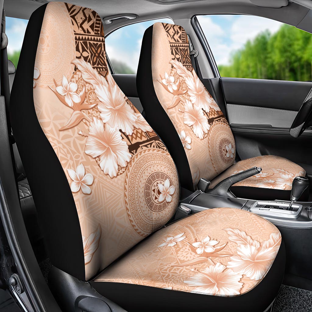 Hawaii Tapa Pattern With Brown Hibiscus Car Seat Cover