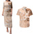 Hawaii Tapa Pattern With Brown Hibiscus Couples Matching Puletasi and Hawaiian Shirt